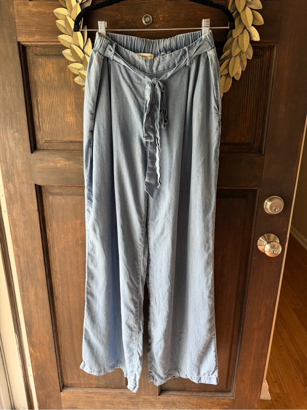 Francesca's Light Blue Tie-Waist Wide Leg Pants - Picture 1 of 7